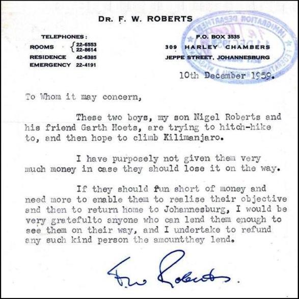 F W Roberts 10 Dec 1959 letter